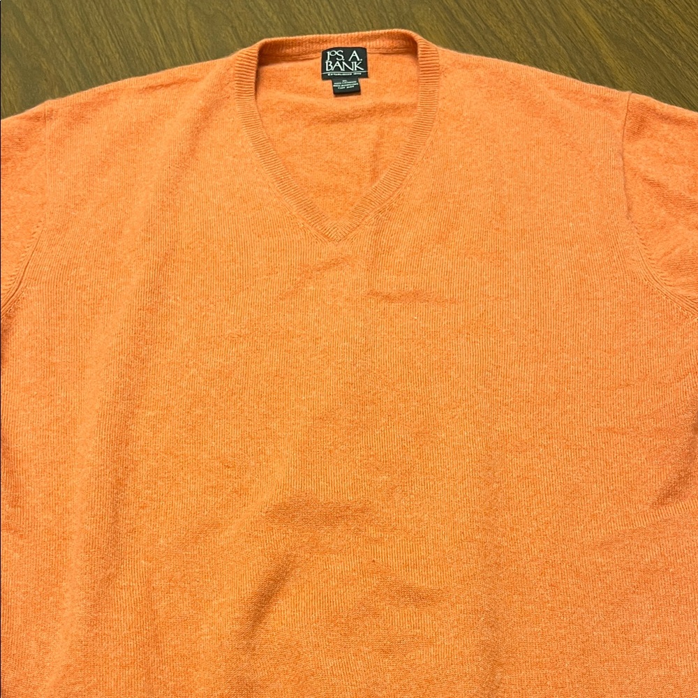Jos. A. Bank orange cashmere v neck sweater, size extra large - Picture 2 of 6